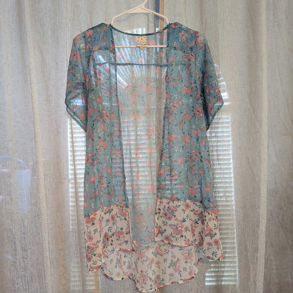 Belle Du Jour Floral Kimono Top - Blue and Pink